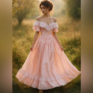 Vintage Gunne Sax Pink Lace Romantic Victorian Fairytale Dress